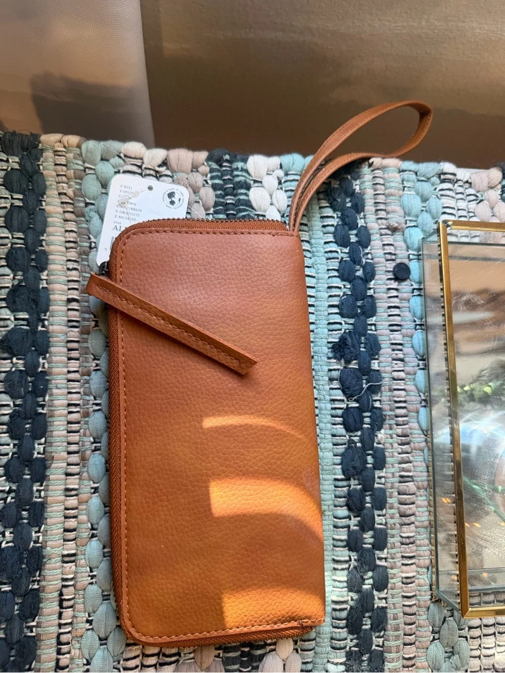 Free People NWT Genuine Leather Wristlet Wallet | Cognac Brown Zip Around Clutch